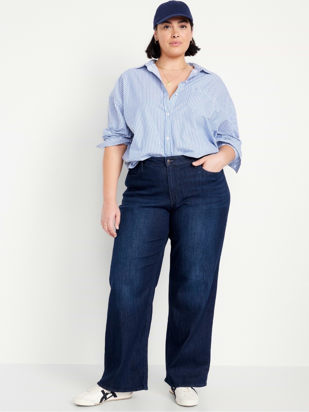 Plus-Size Dark Wash Wide-Leg Jeans - Dark Blue